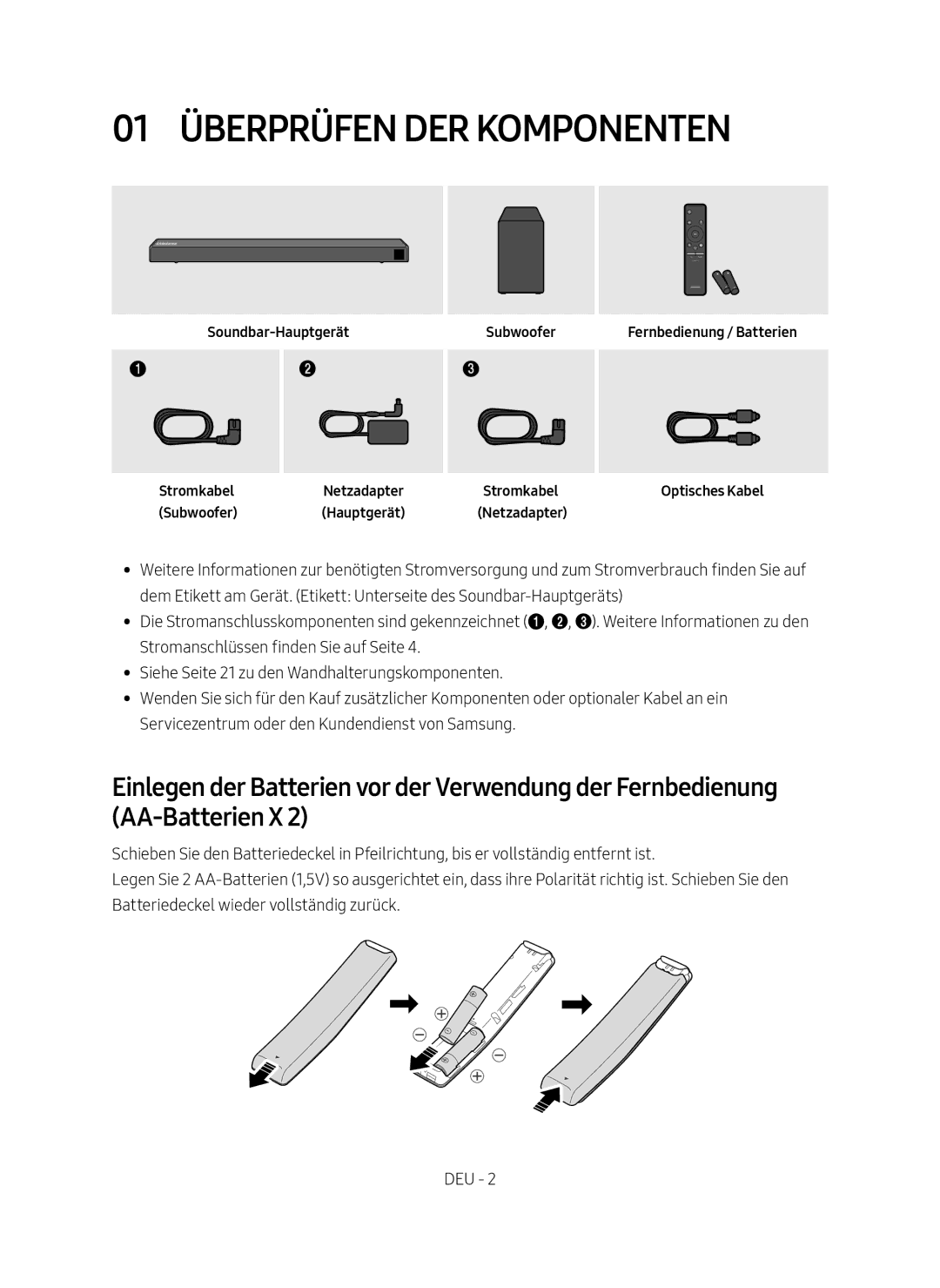 Samsung HW-N550/ZG manual 01 Überprüfen DER Komponenten 