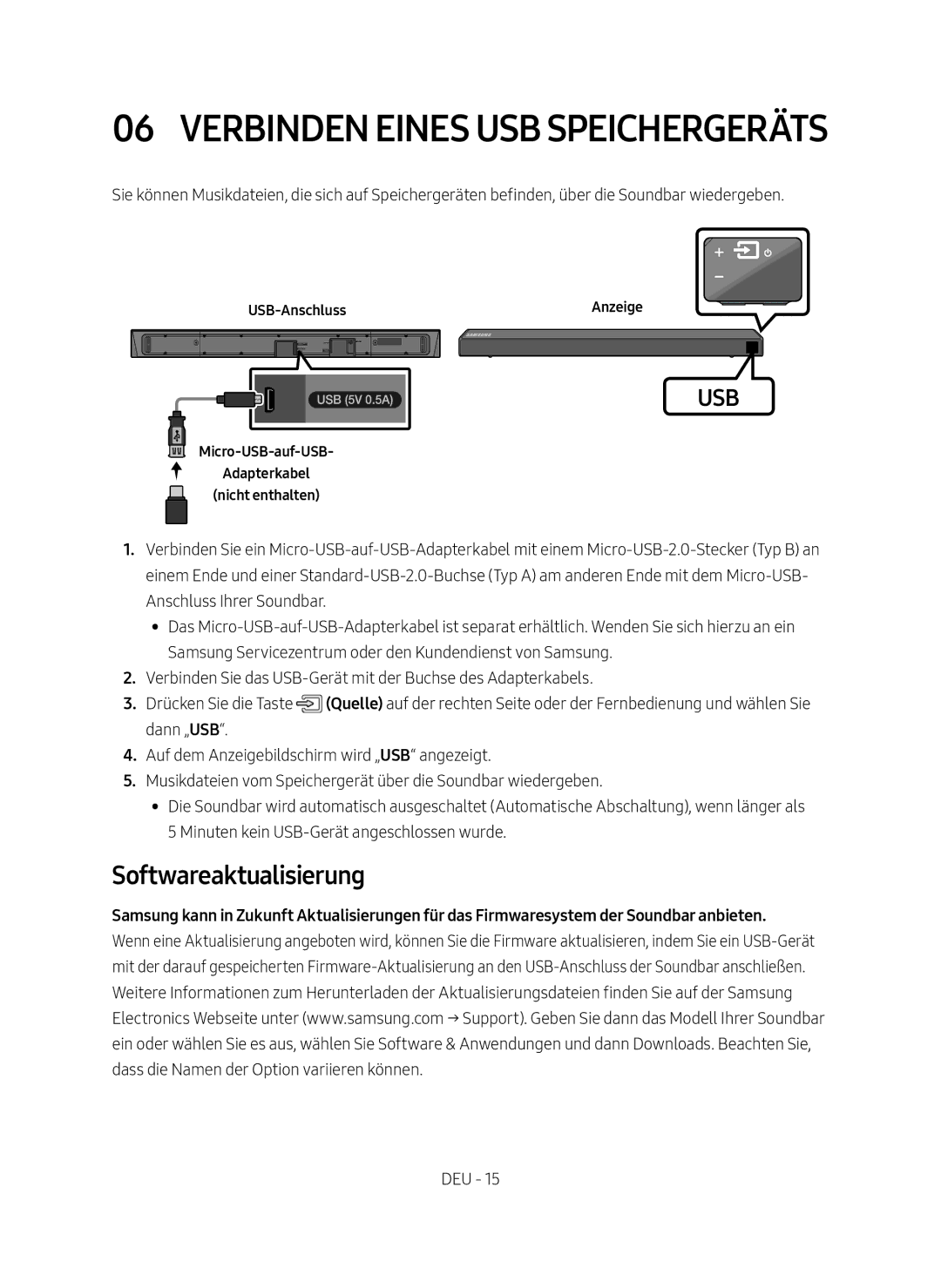 Samsung HW-N550/ZG manual Verbinden Eines USB Speichergeräts, Softwareaktualisierung 