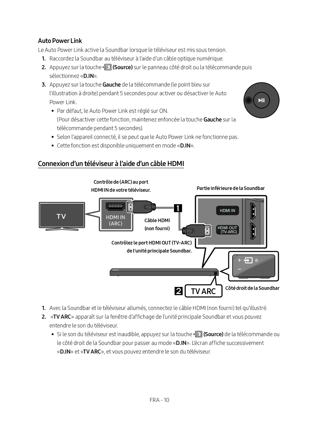 Samsung HW-N650/EN, HW-N650/XN manual Connexion d’un téléviseur à l’aide d’un câble Hdmi, Auto Power Link 