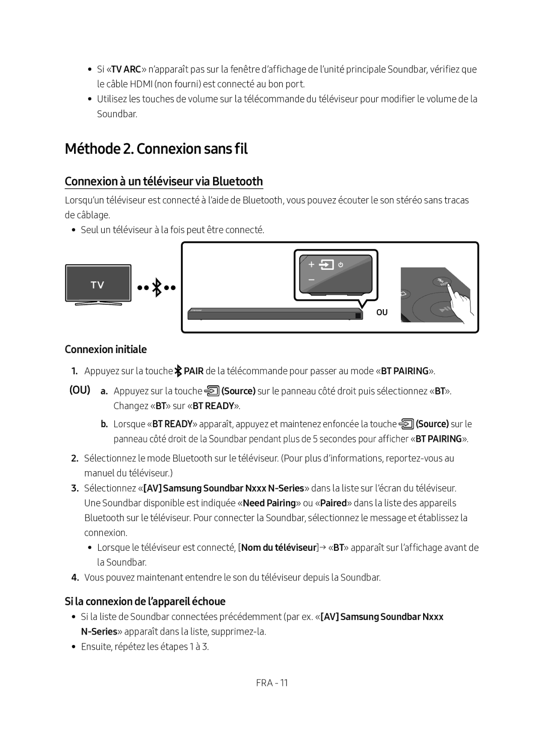 Samsung HW-N650/XN, HW-N650/EN Méthode 2. Connexion sans fil, Connexion à un téléviseur via Bluetooth, Connexion initiale 