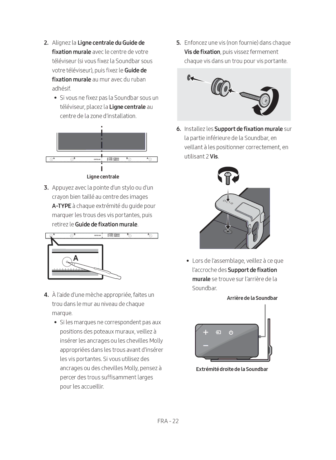 Samsung HW-N650/EN, HW-N650/XN manual Arrière de la Soundbar Extrémité droite de la Soundbar 