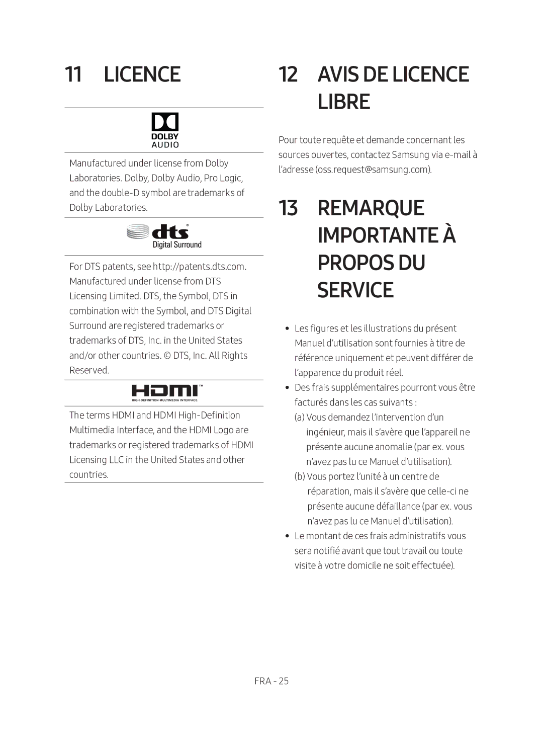 Samsung HW-N650/XN, HW-N650/EN manual Remarque Importante À Propos DU Service, Avis DE Licence Libre 