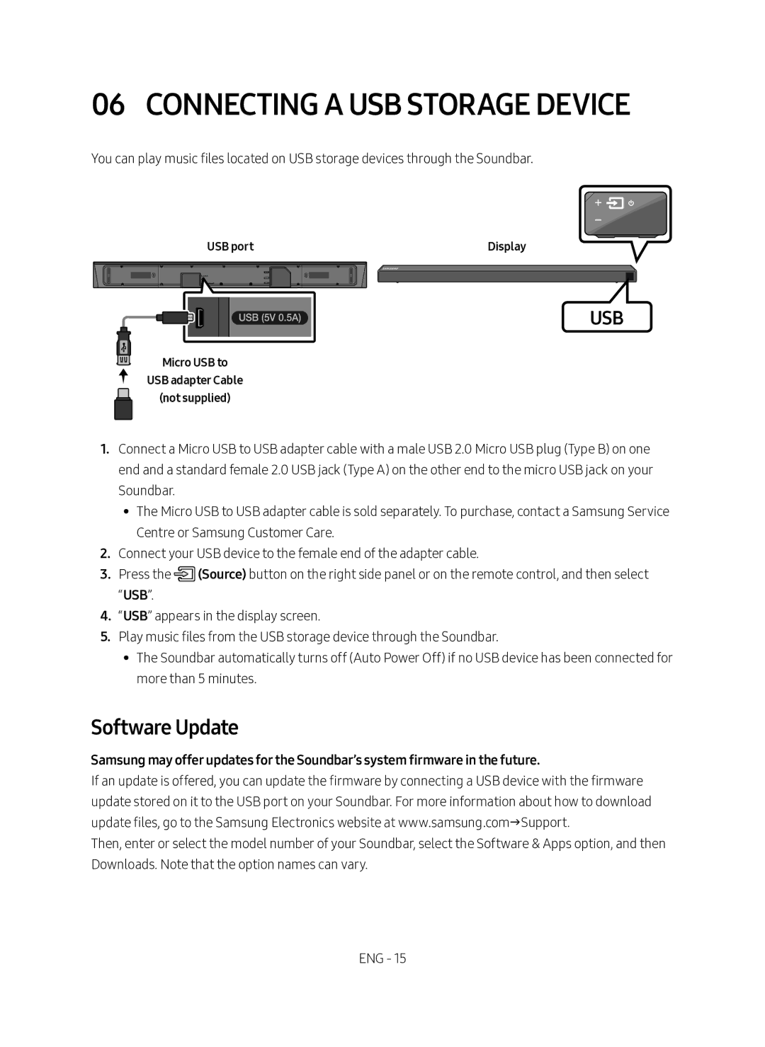 Samsung HW-N650/XN, HW-N650/EN manual Connecting a USB Storage Device, Software Update 