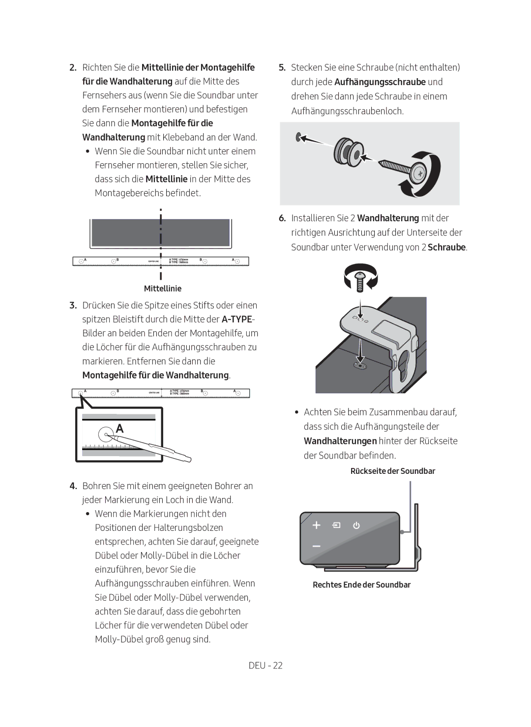 Samsung HW-N650/EN, HW-N650/XN manual Montagebereichs befindet 