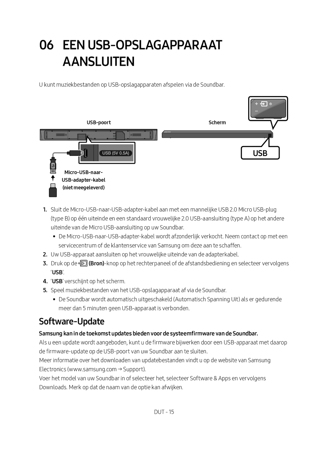 Samsung HW-N650/XN, HW-N650/EN manual EEN USB-OPSLAGAPPARAAT Aansluiten, Software-Update 