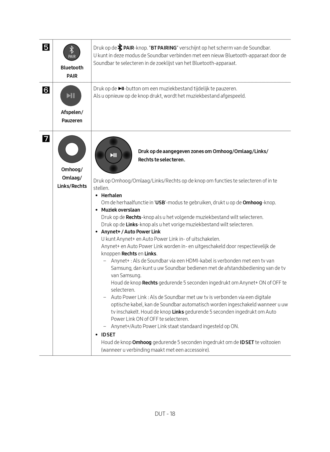 Samsung HW-N650/EN, HW-N650/XN manual Druk op de aangegeven zones om Omhoog/Omlaag/Links 