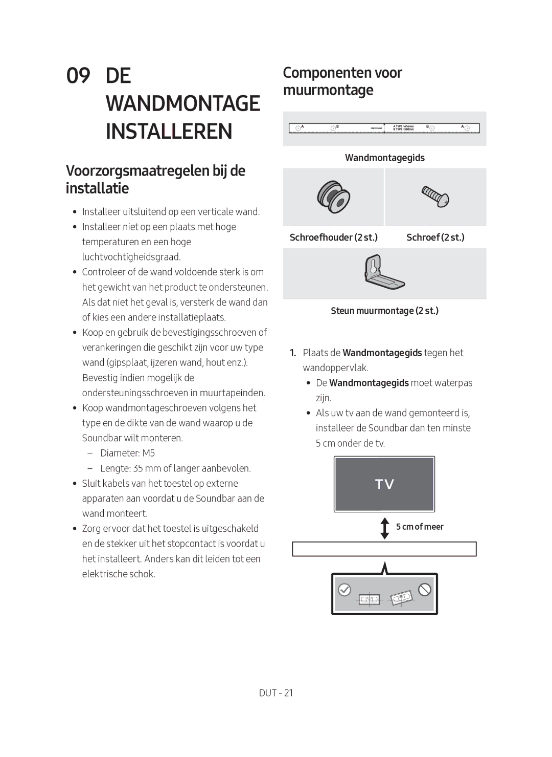 Samsung HW-N650/XN, HW-N650/EN manual DE Wandmontage Installeren, Voorzorgsmaatregelen bij de installatie 