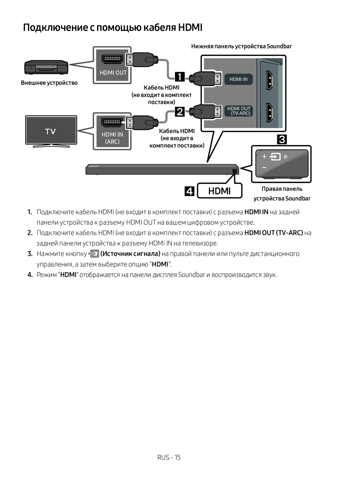 Samsung HW-N650/RU manual Внешнее устройство, Кабель Hdmi 