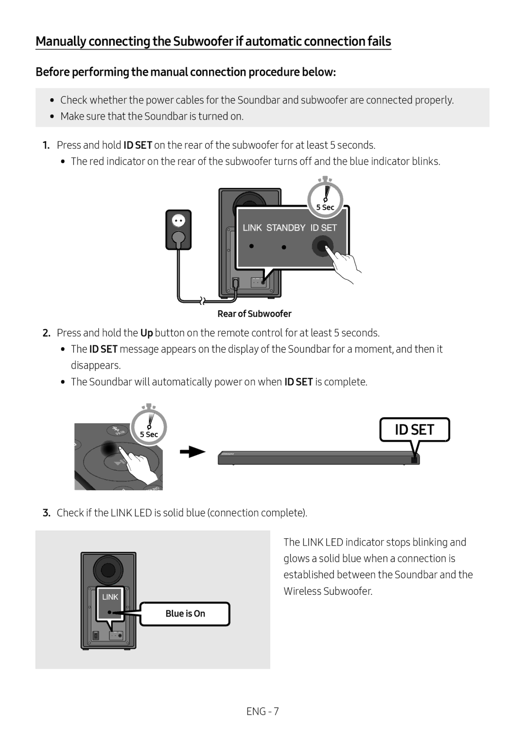 Samsung HW-N650/XV Before performing the manual connection procedure below, Rear of Subwoofer, Blue is On 