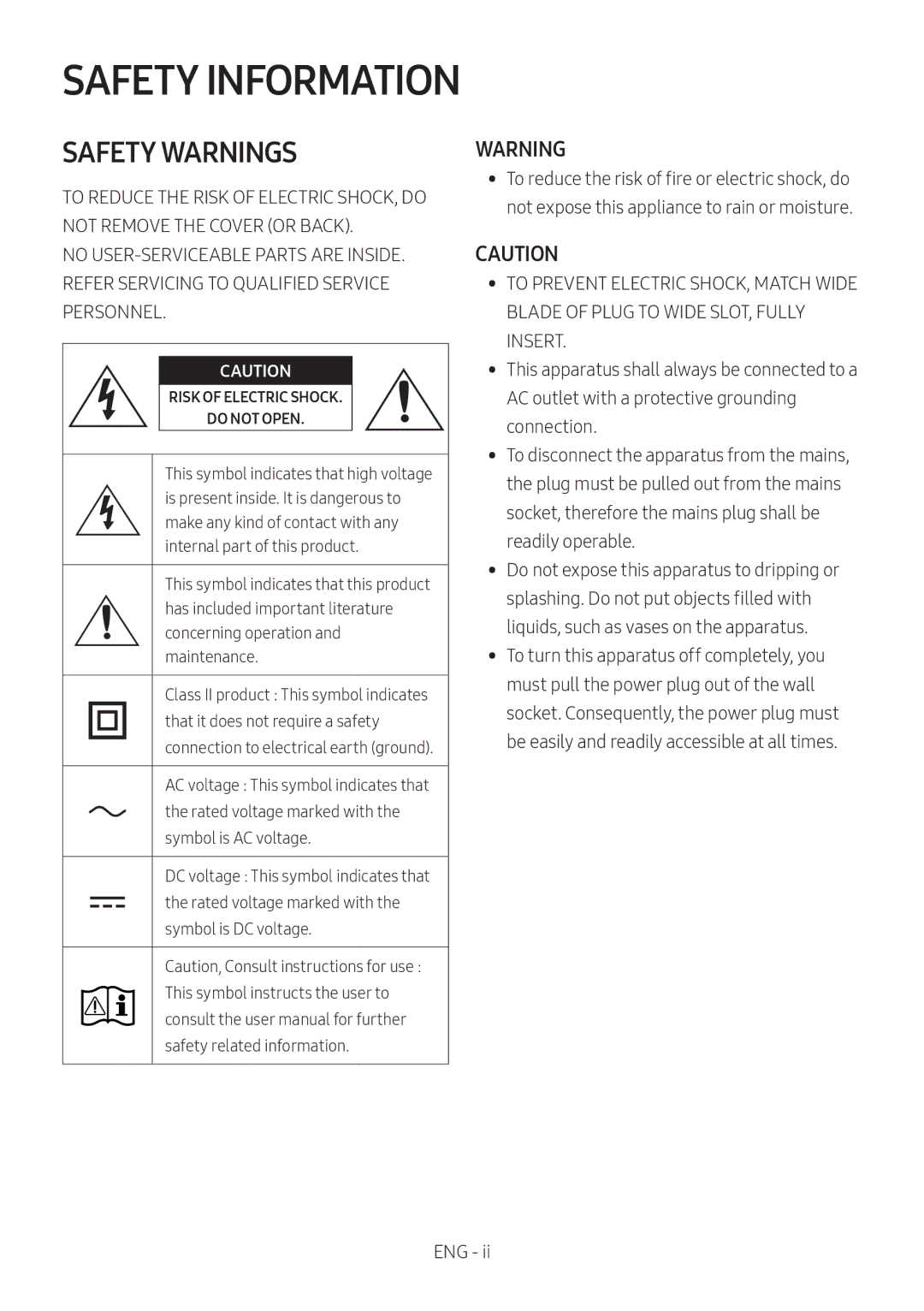 Samsung HW-N650/XV manual Safety Information, Safety Warnings 