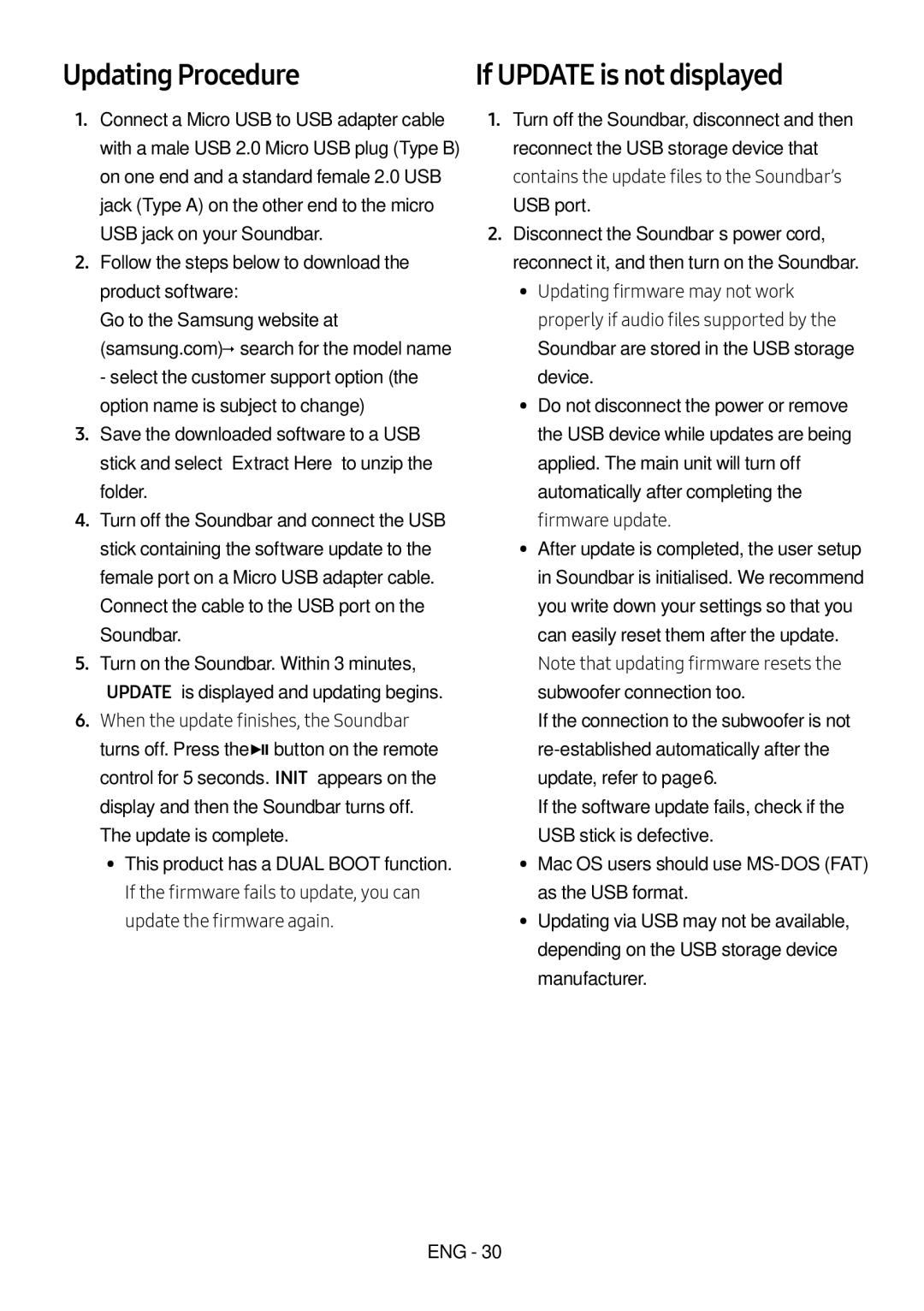 Samsung HW-N650/XV manual Updating Procedure, If Update is not displayed 