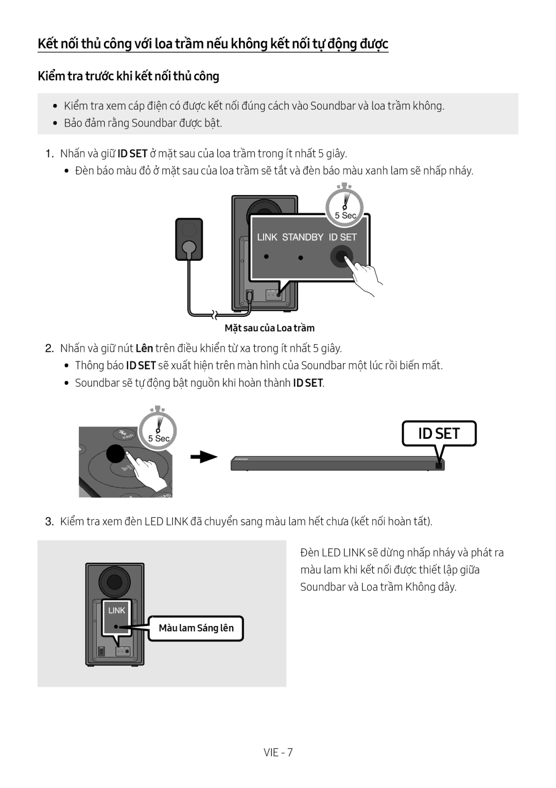 Samsung HW-N650/XV manual Kiểm tra trước khi kết nối thủ công, Mặt sau của Loa trầm, Màu lam Sáng lên 