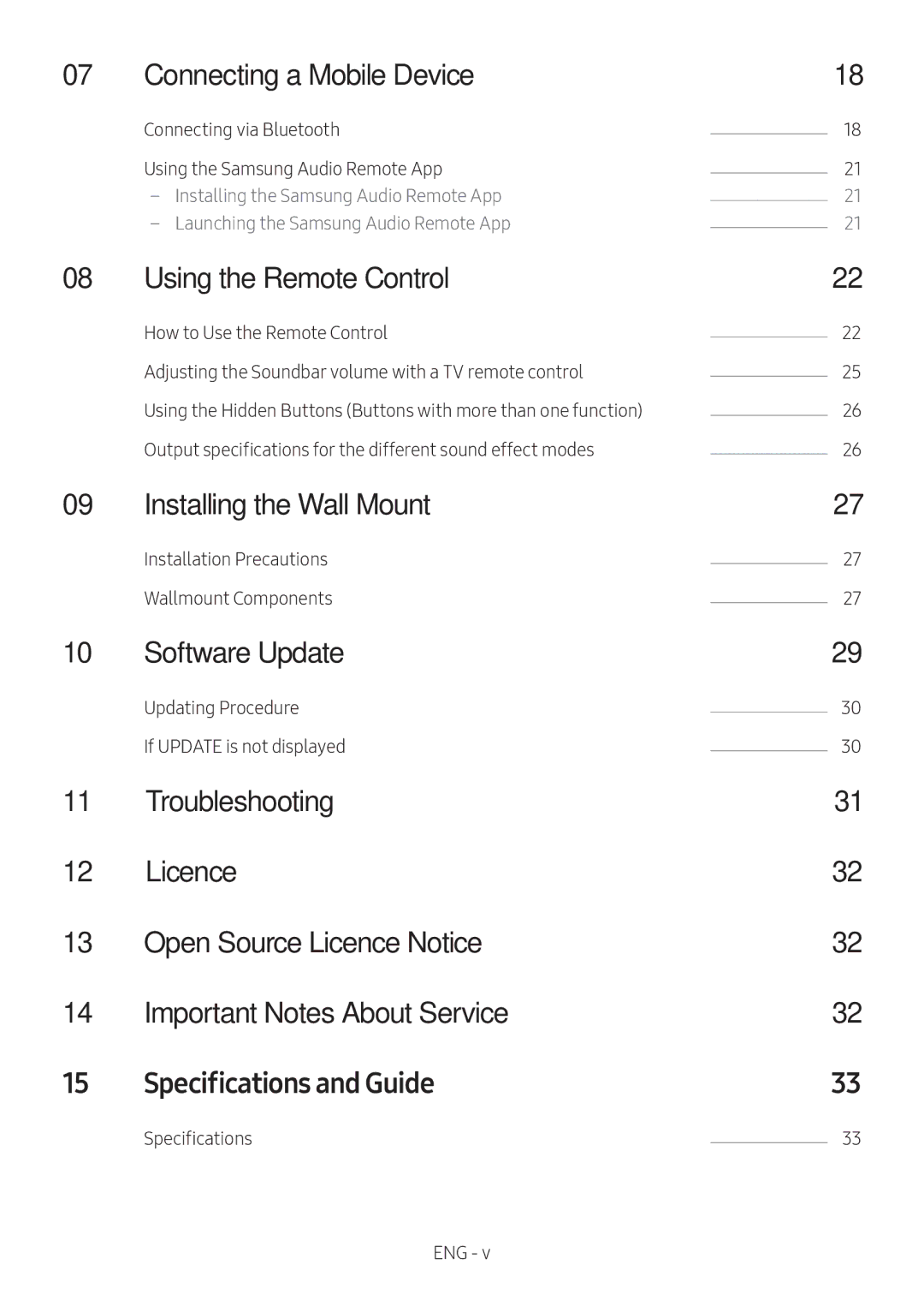 Samsung HW-N650/XV manual Connecting a Mobile Device, Using the Remote Control, Installing the Wall Mount, Software Update 