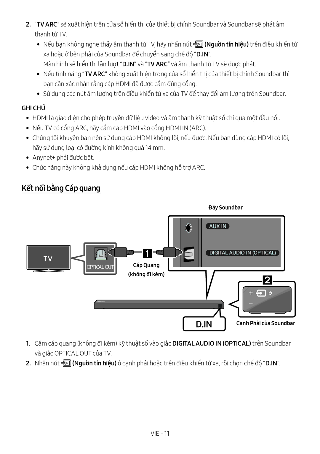 Samsung HW-N650/XV manual Kết nối bằng Cáp quang, Đáy Soundbar 