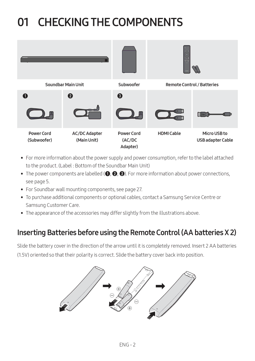 Samsung HW-N650/XV manual Checking the Components, Soundbar Main Unit Subwoofer, Hdmi Cable 