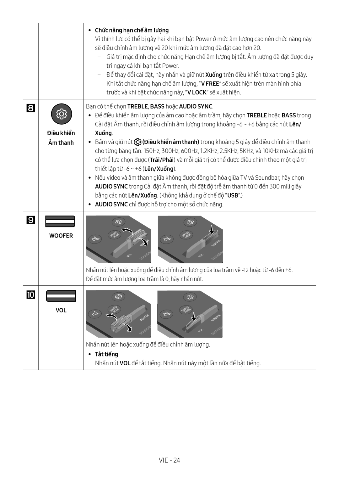 Samsung HW-N650/XV manual Chức năng hạn chế âm lượng, Audio Sync chỉ được hỗ trợ cho một số chức năng 