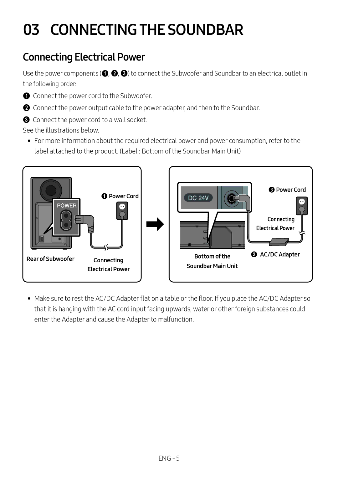 Samsung HW-N650/XV manual Connecting the Soundbar, Connecting Electrical Power 