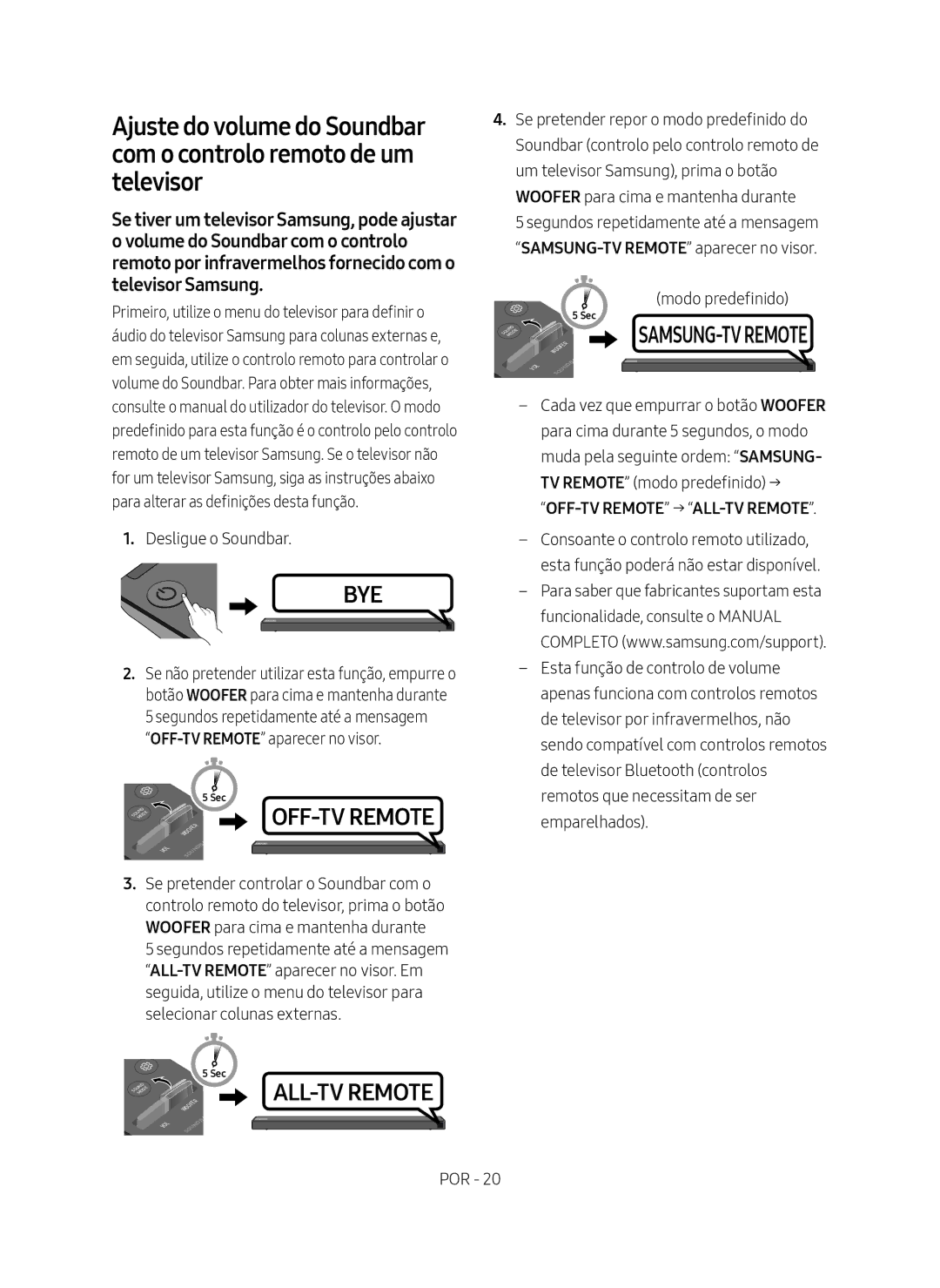 Samsung HW-N650/ZF manual Primeiro, utilize o menu do televisor para definir o, OFF-TV Remote → ALL-TV Remote 