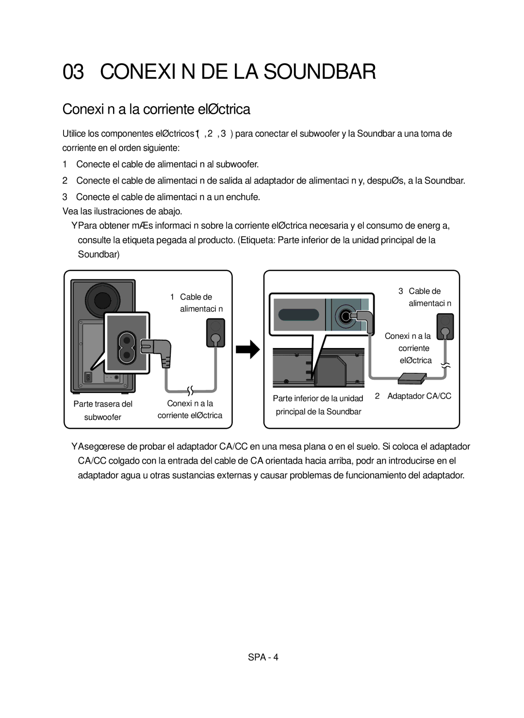 Samsung HW-N650/ZF manual Conexión DE LA Soundbar, Conexión a la corriente eléctrica 