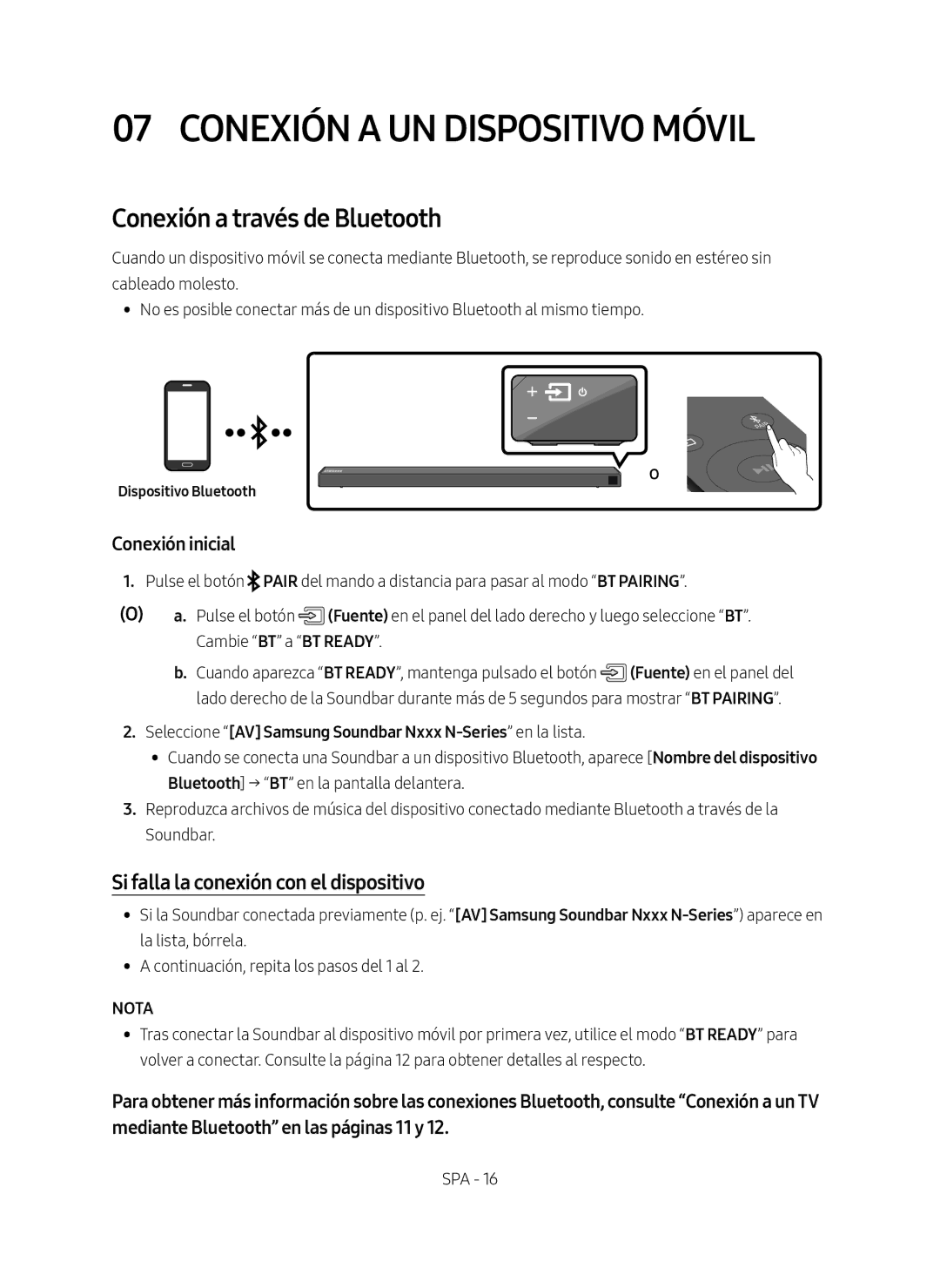 Samsung HW-N650/ZF manual Conexión a UN Dispositivo Móvil, Conexión a través de Bluetooth, Dispositivo Bluetooth 