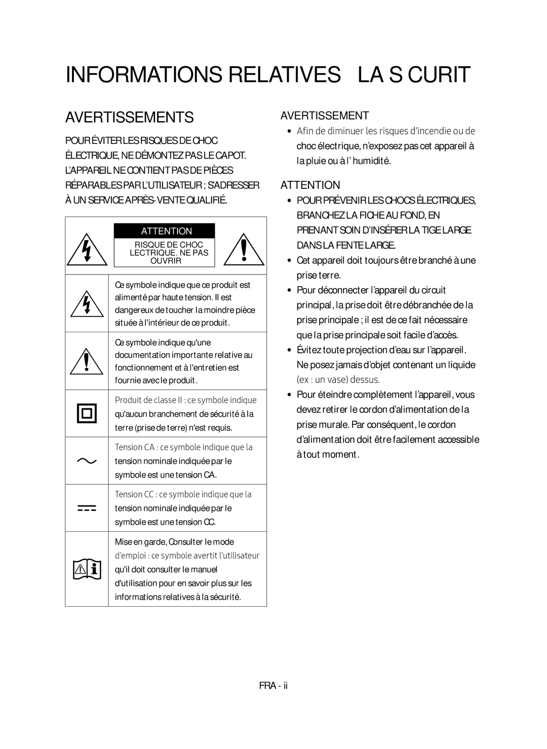 Samsung HW-N650/ZF manual Informations Relatives À LA Sécurité 