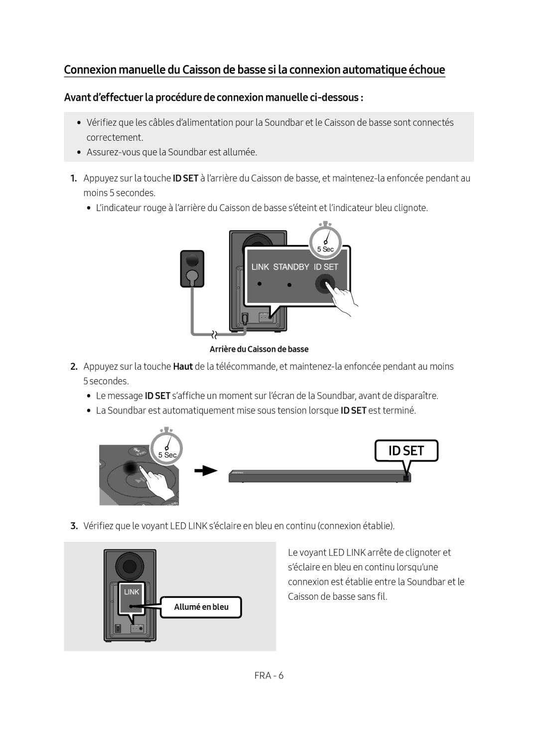 Samsung HW-N650/ZF manual Arrière du Caisson de basse, Allumé en bleu 