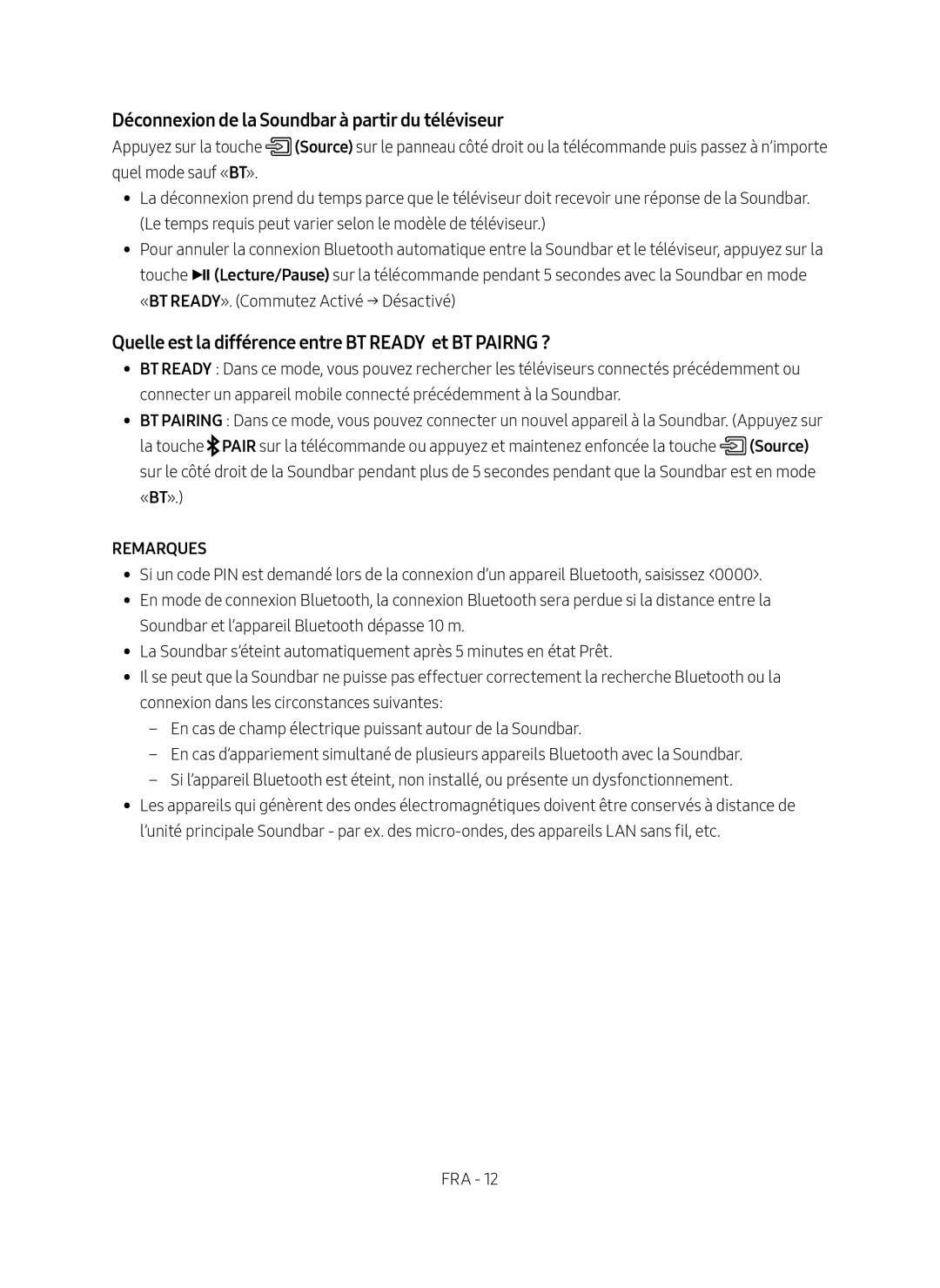 Samsung HW-N650/ZF manual Déconnexion de la Soundbar à partir du téléviseur, Remarques 