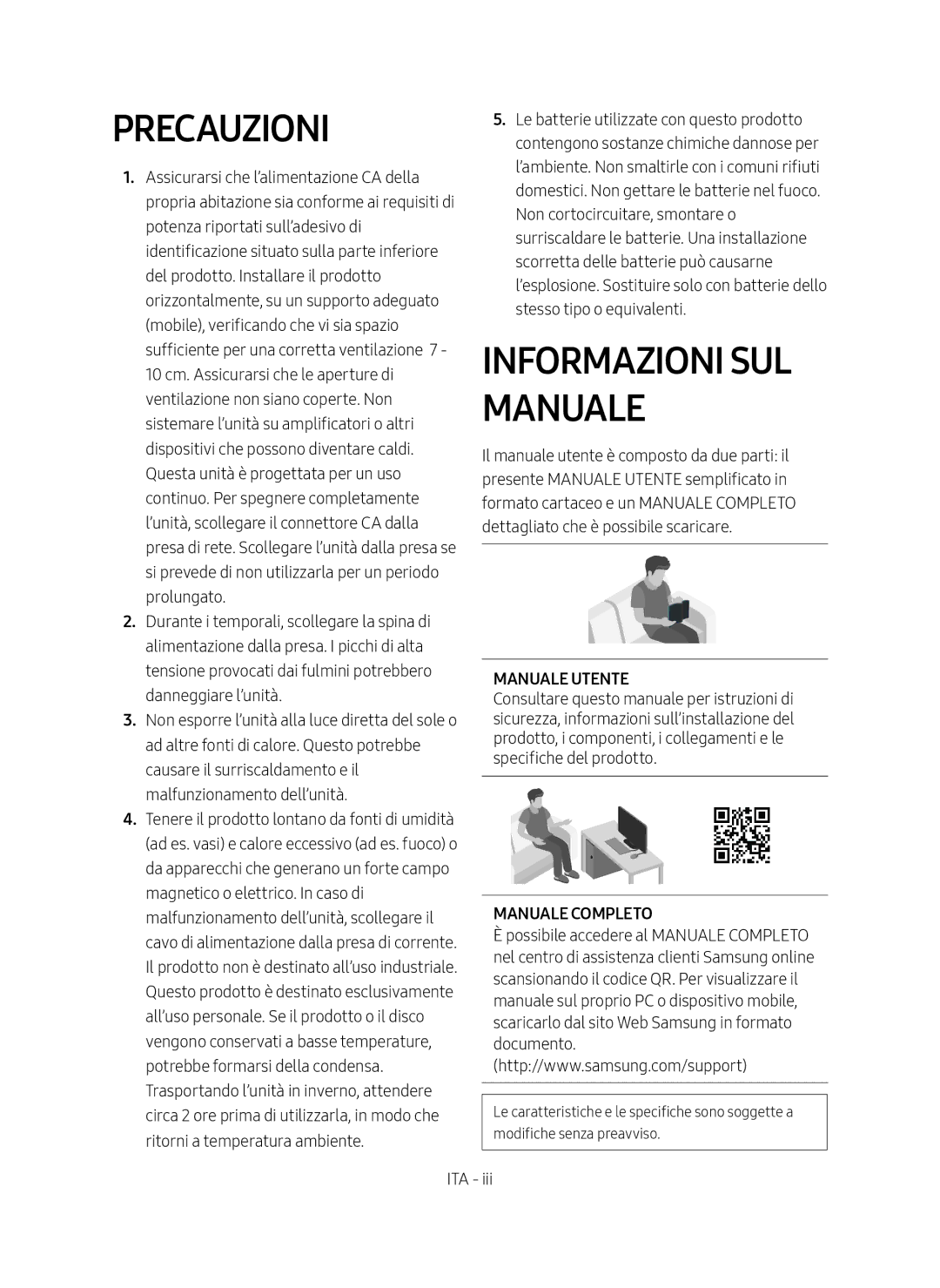 Samsung HW-N650/ZF manual Precauzioni, Informazioni SUL Manuale, Manuale Utente, Manuale Completo 