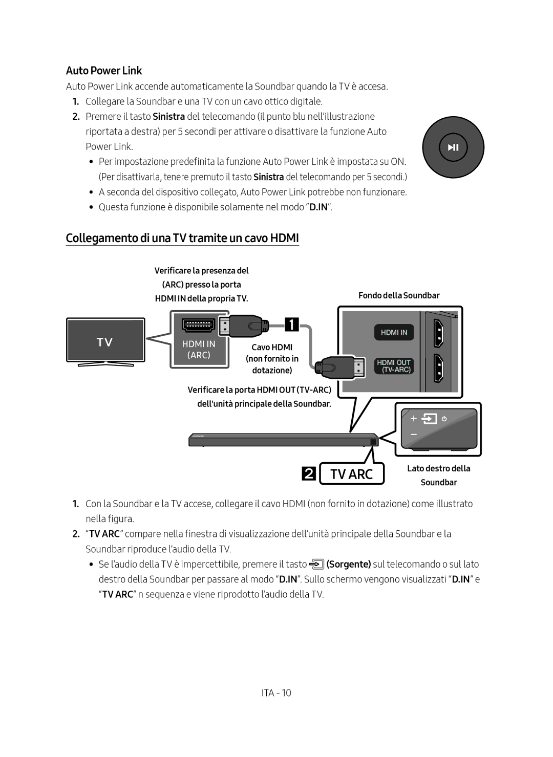 Samsung HW-N650/ZF manual Collegamento di una TV tramite un cavo Hdmi, Dotazione, Fondo della Soundbar 