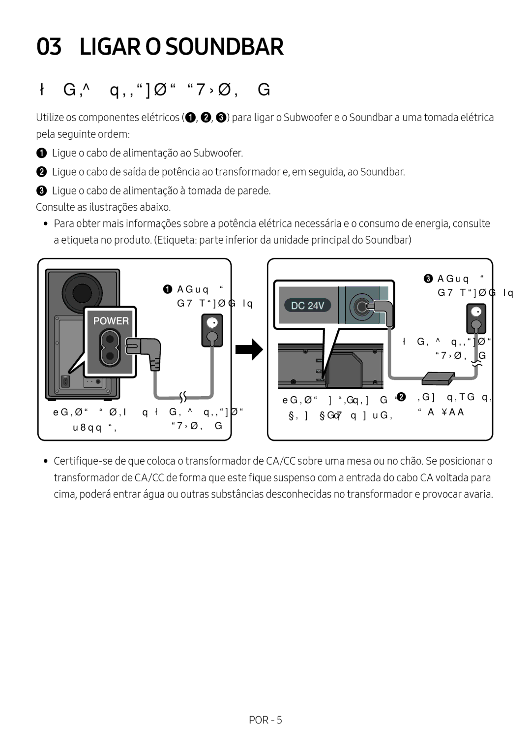 Samsung HW-N650/ZG, HW-N650/ZF, HW-N650/EN, HW-N650/XN, HW-N660/XE manual Ligar O Soundbar, Ligar à corrente elétrica, 1Cabo de 