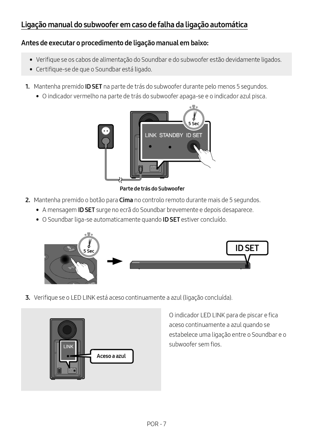 Samsung HW-N650/EN Antes de executar o procedimento de ligação manual em baixo, Parte de trás do Subwoofer, Aceso a azul 