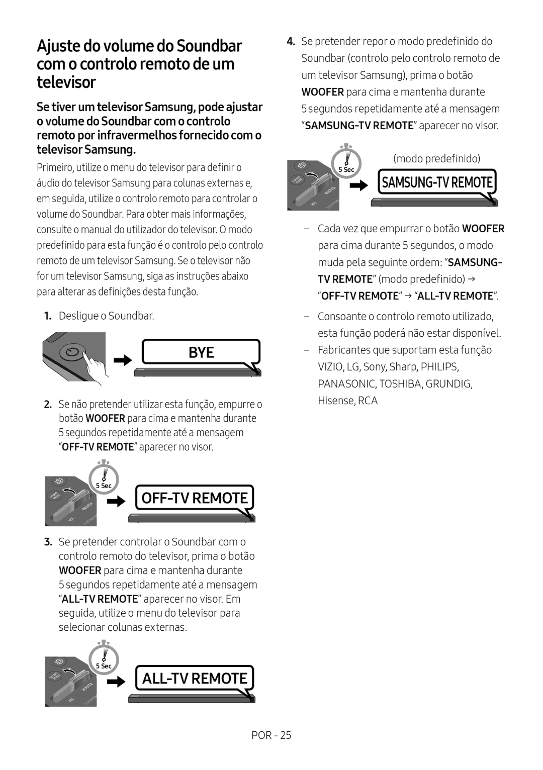 Samsung HW-N650/ZG, HW-N650/ZF manual Primeiro, utilize o menu do televisor para definir o, OFF-TV Remote → ALL-TV Remote 