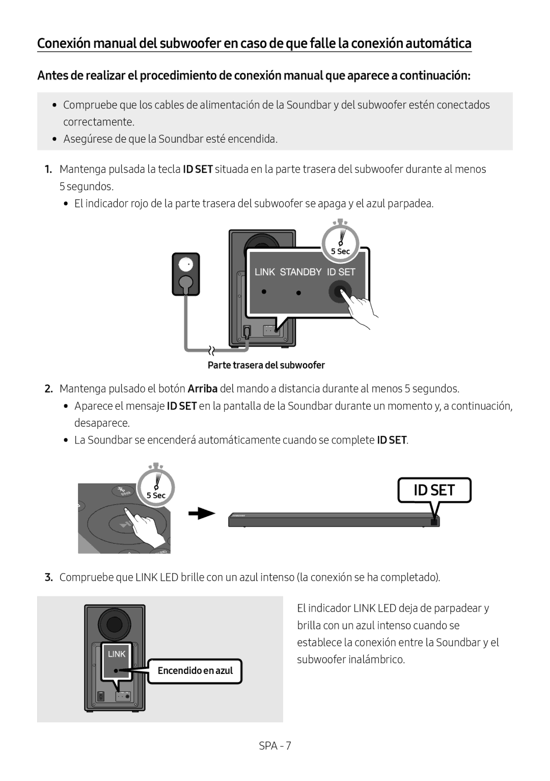 Samsung HW-N660/XE, HW-N650/ZG, HW-N650/ZF, HW-N650/EN, HW-N650/XN manual Parte trasera del subwoofer, Encendido en azul 