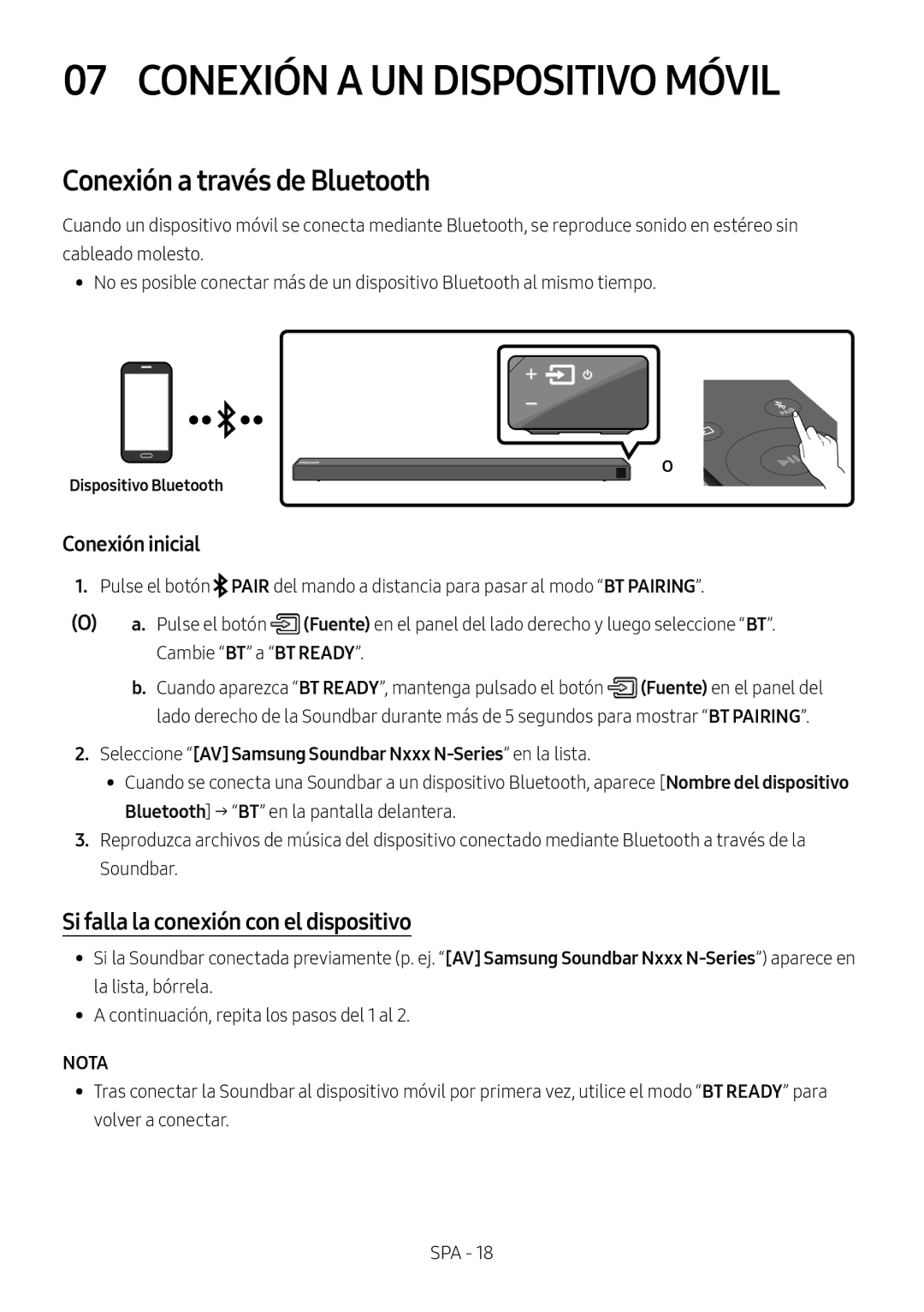 Samsung HW-N650/ZG, HW-N650/ZF manual Conexión a UN Dispositivo Móvil, Conexión a través de Bluetooth, Dispositivo Bluetooth 