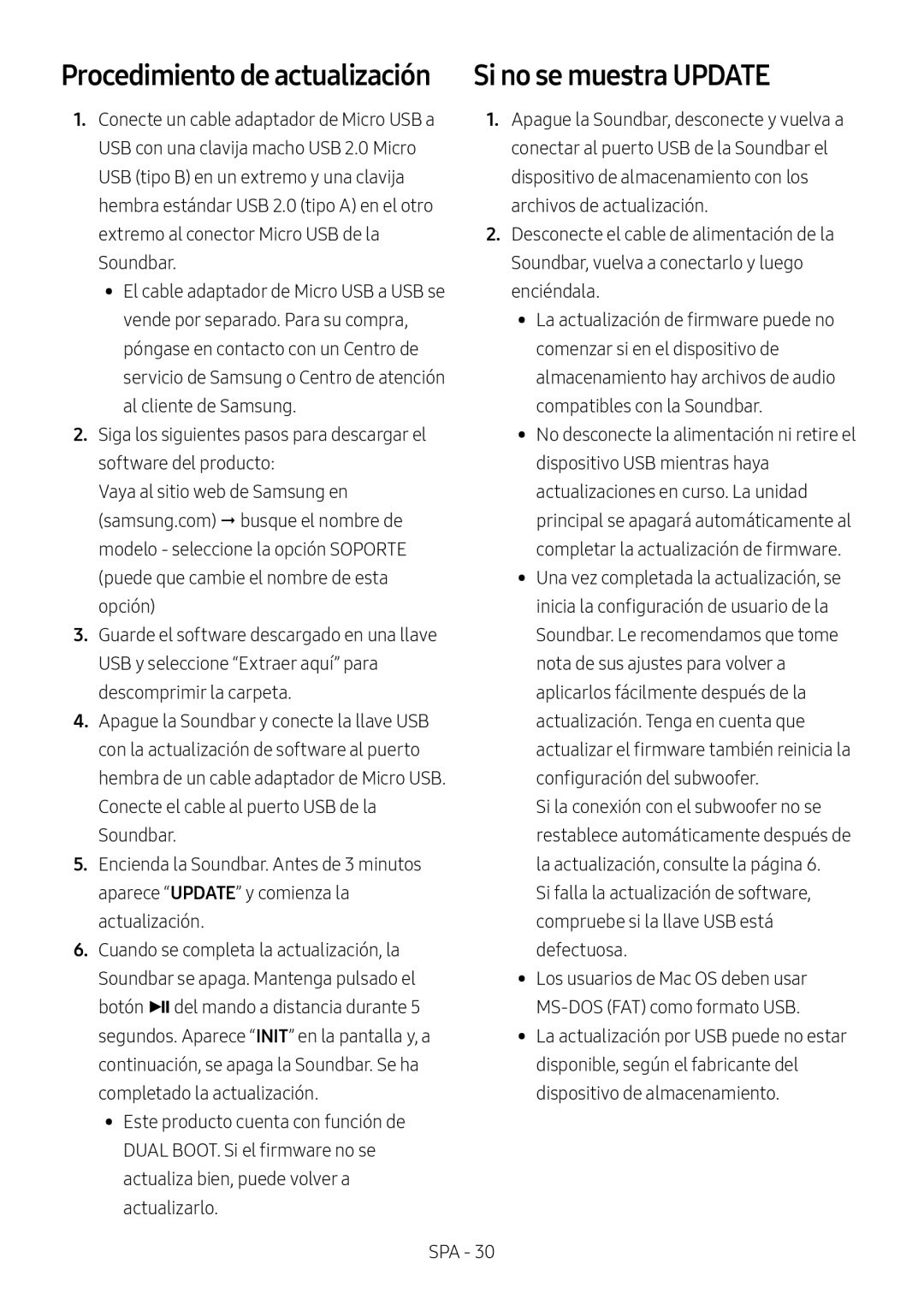 Samsung HW-N650/EN, HW-N650/ZG, HW-N650/ZF, HW-N650/XN, HW-N660/XE Procedimiento de actualización, Si no se muestra Update 