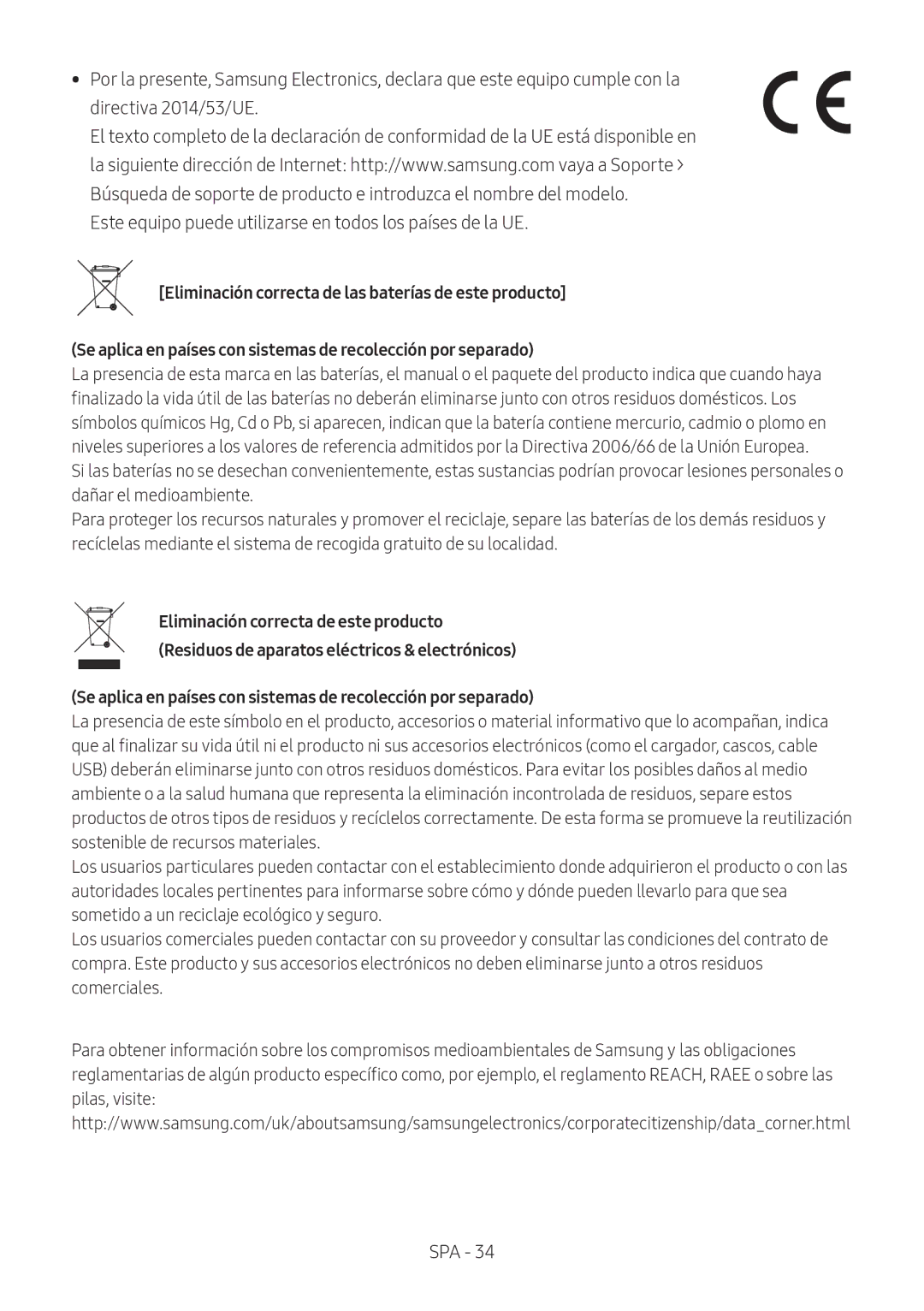 Samsung HW-N650/ZF, HW-N650/ZG, HW-N650/EN, HW-N650/XN manual Se aplica en países con sistemas de recolección por separado 