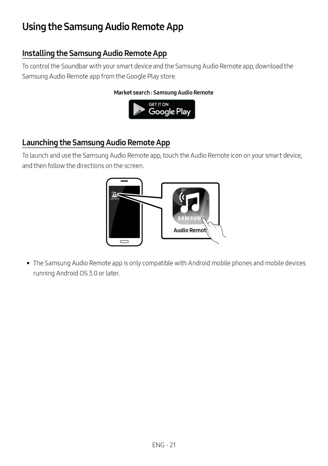 Samsung HW-N650/ZG, HW-N650/ZF, HW-N650/EN manual Using the Samsung Audio Remote App, Installing the Samsung Audio Remote App 