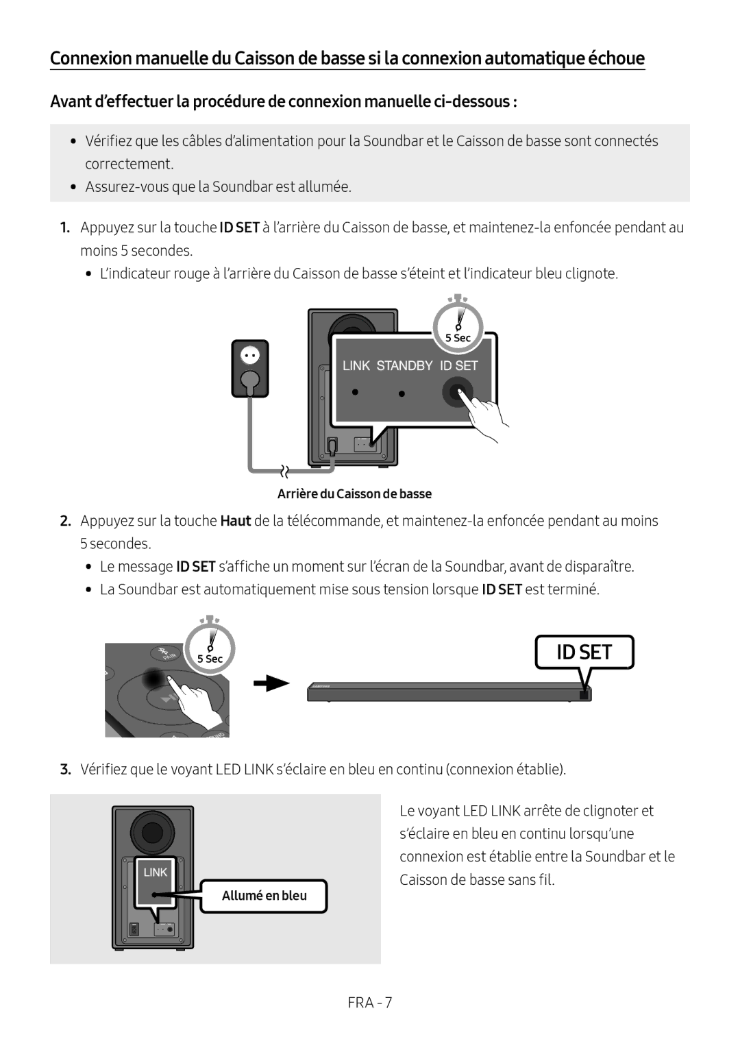 Samsung HW-N650/XN, HW-N650/ZG, HW-N650/ZF, HW-N650/EN, HW-N660/XE manual Arrière du Caisson de basse, Allumé en bleu 