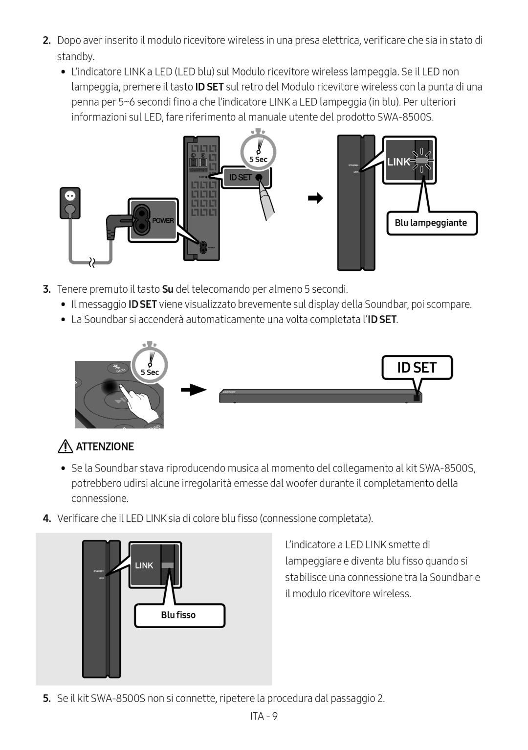 Samsung HW-N650/EN, HW-N650/ZG, HW-N650/ZF, HW-N650/XN, HW-N660/XE manual Attenzione, Blu lampeggiante 