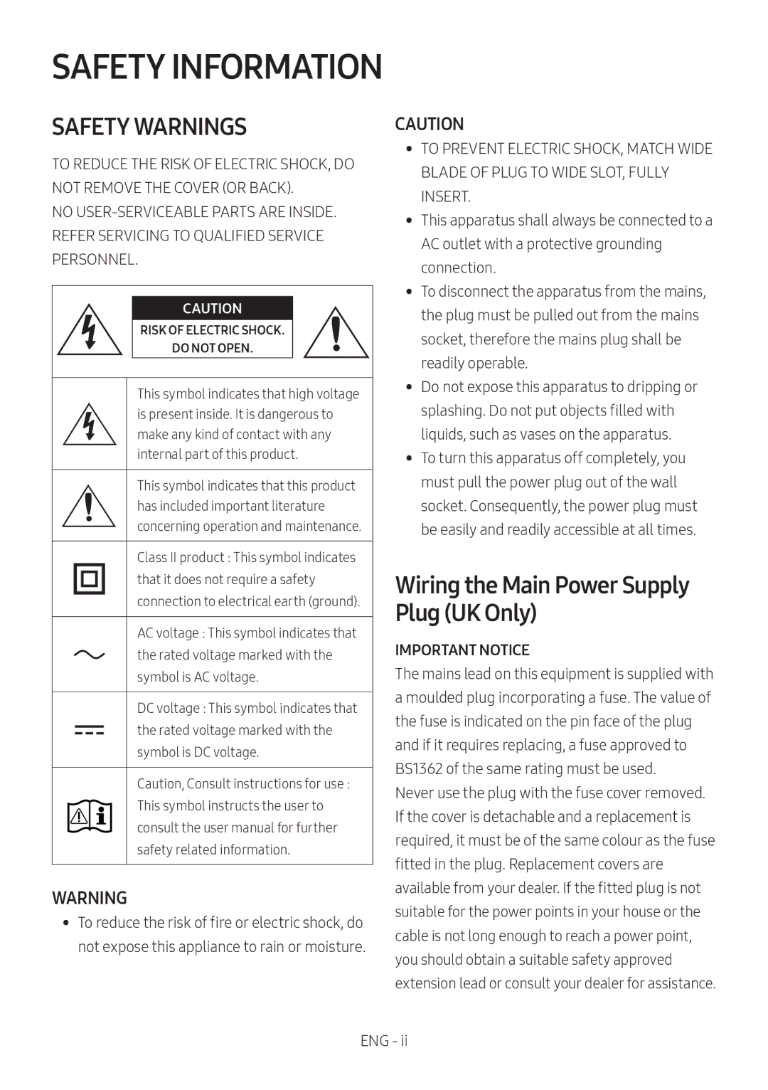 Samsung HW-N650/EN, HW-N650/ZG, HW-N650/ZF, HW-N650/XN manual Safety Information, Wiring the Main Power Supply Plug UK Only 