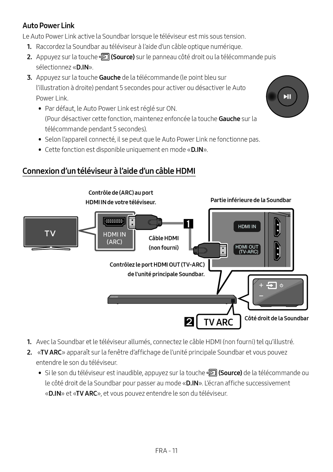 Samsung HW-N650/ZF, HW-N650/ZG, HW-N650/EN, HW-N650/XN Connexion d’un téléviseur à l’aide d’un câble Hdmi, Auto Power Link 