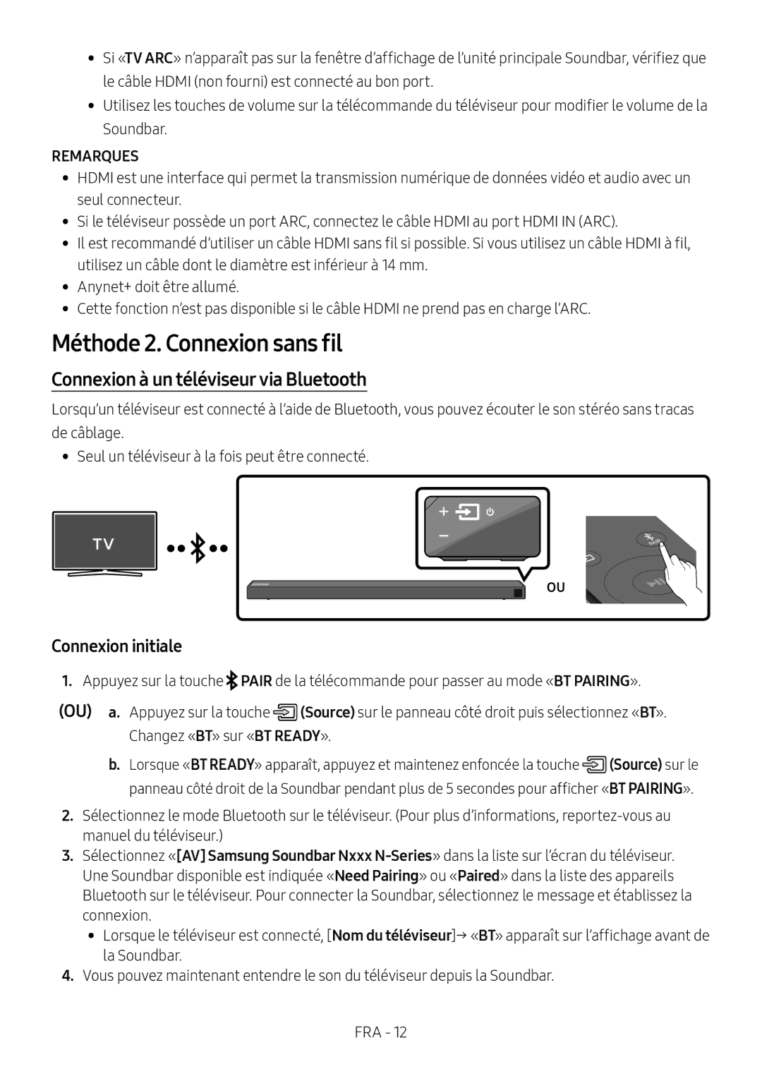 Samsung HW-N650/EN, HW-N650/ZG Méthode 2. Connexion sans fil, Connexion à un téléviseur via Bluetooth, Connexion initiale 