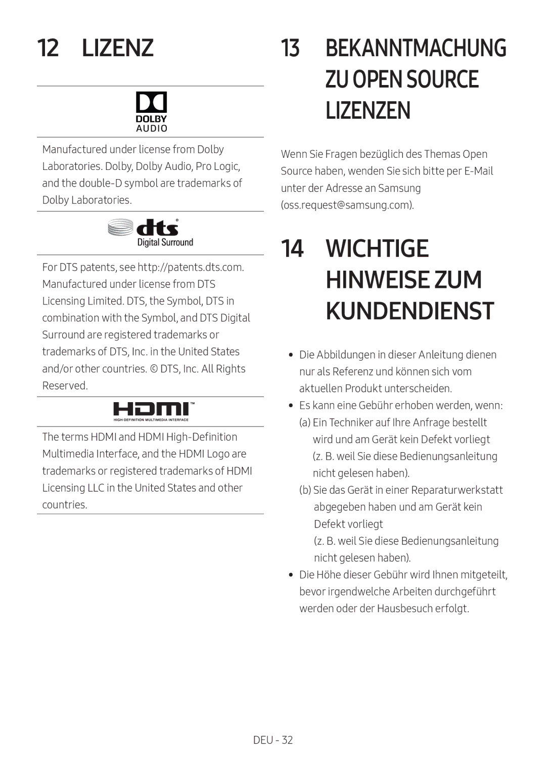 Samsung HW-N650/XN, HW-N650/ZG, HW-N650/ZF, HW-N650/EN, HW-N660/XE manual Lizenzen 