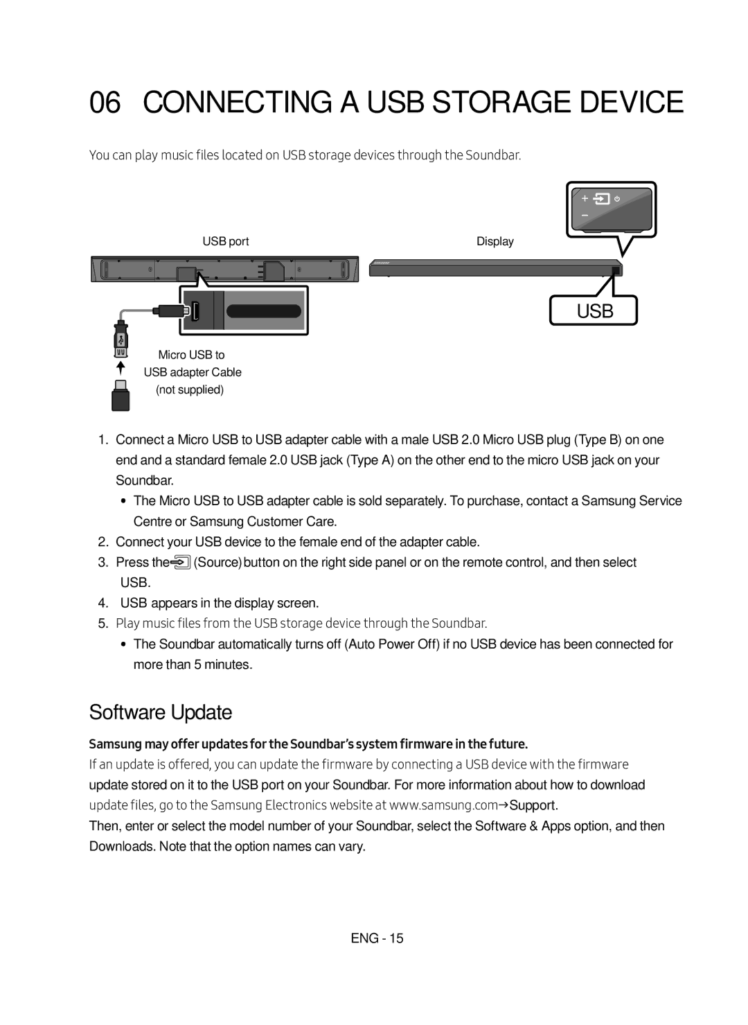 Samsung HW-N650/ZG manual Connecting a USB Storage Device, Software Update 