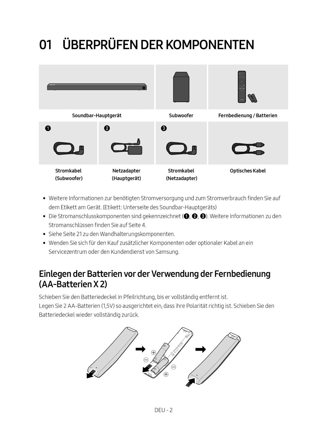 Samsung HW-N650/ZG manual 01 Überprüfen DER Komponenten 