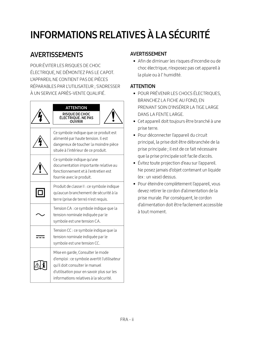 Samsung HW-N650/ZG manual Informations Relatives À LA Sécurité 