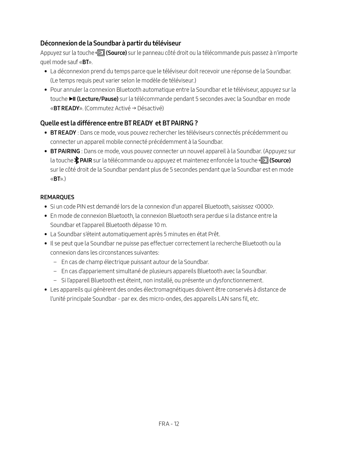 Samsung HW-N650/ZG manual Déconnexion de la Soundbar à partir du téléviseur, Remarques 