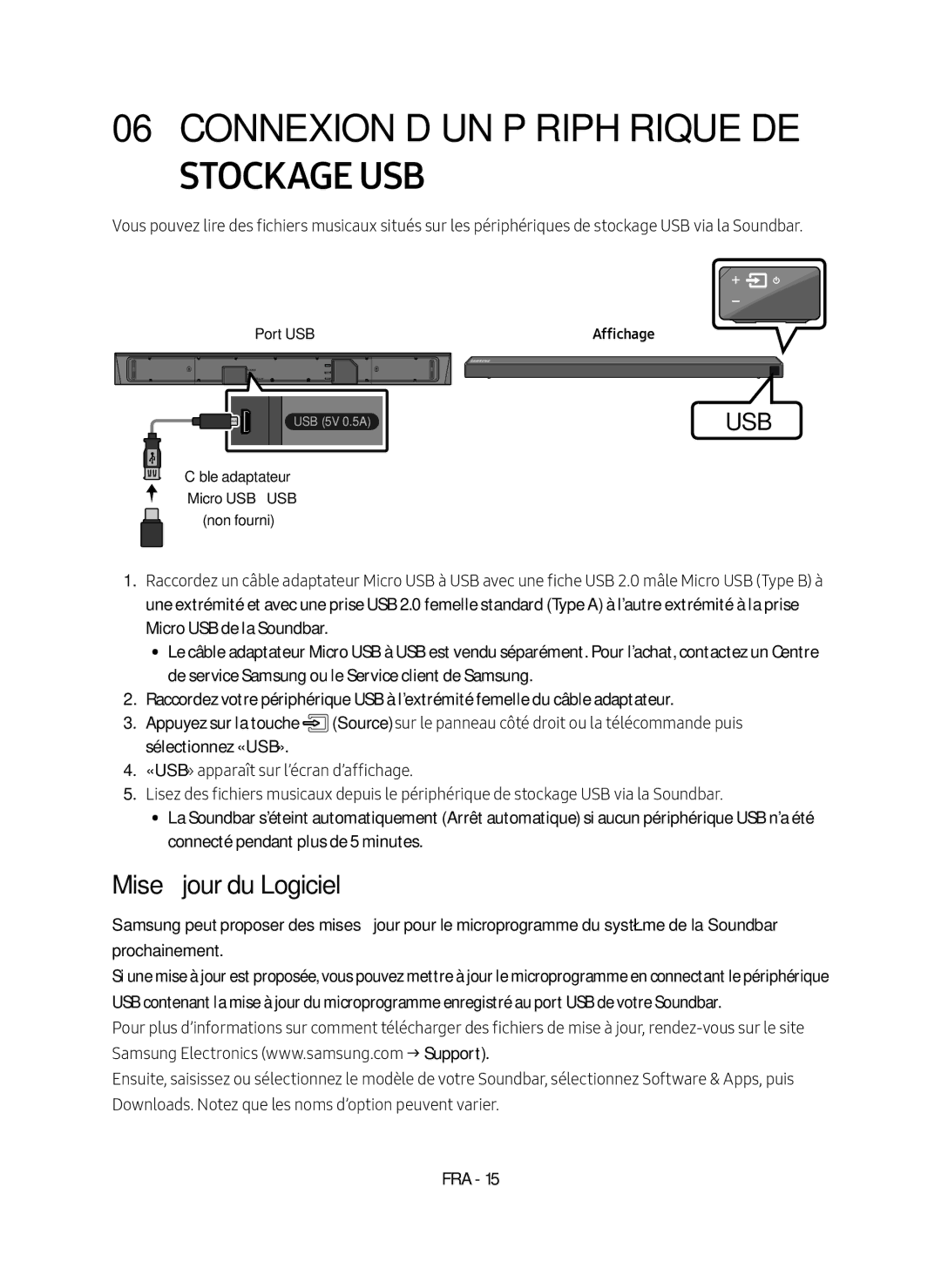 Samsung HW-N650/ZG manual Connexion D’UN Périphérique DE Stockage USB, Mise à jour du Logiciel 