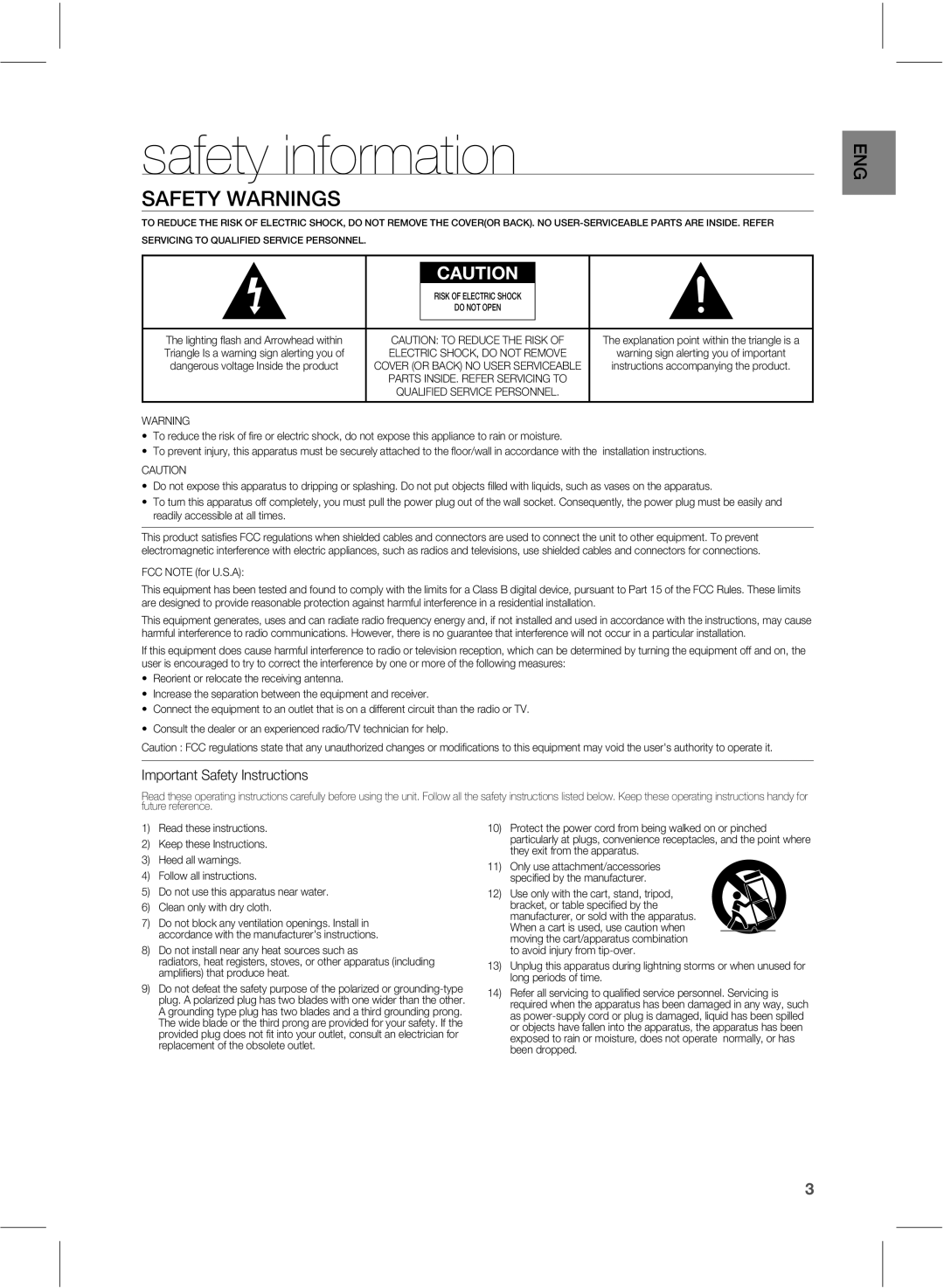 Samsung HWE550 manual Safety information, 83/*/4, NQPSUBOU4BGFUZ*OTUSVDUJPOT 