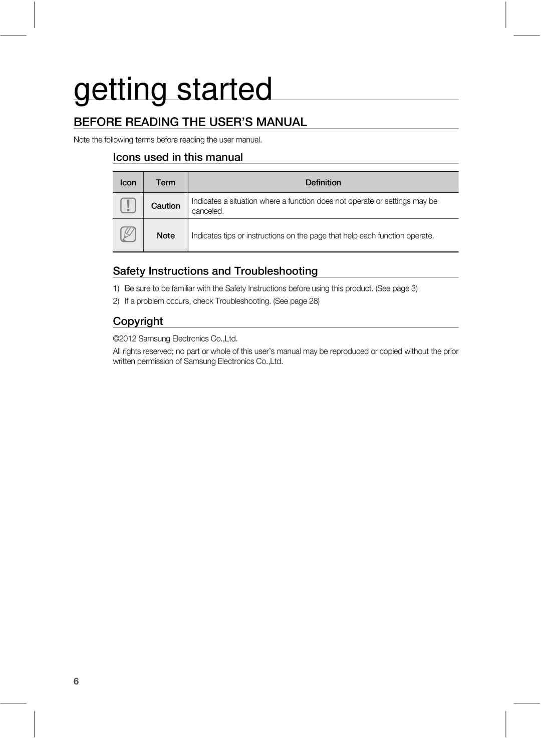 Samsung HWE550 manual Getting started, #&03&3&%*/5&64&34./6 